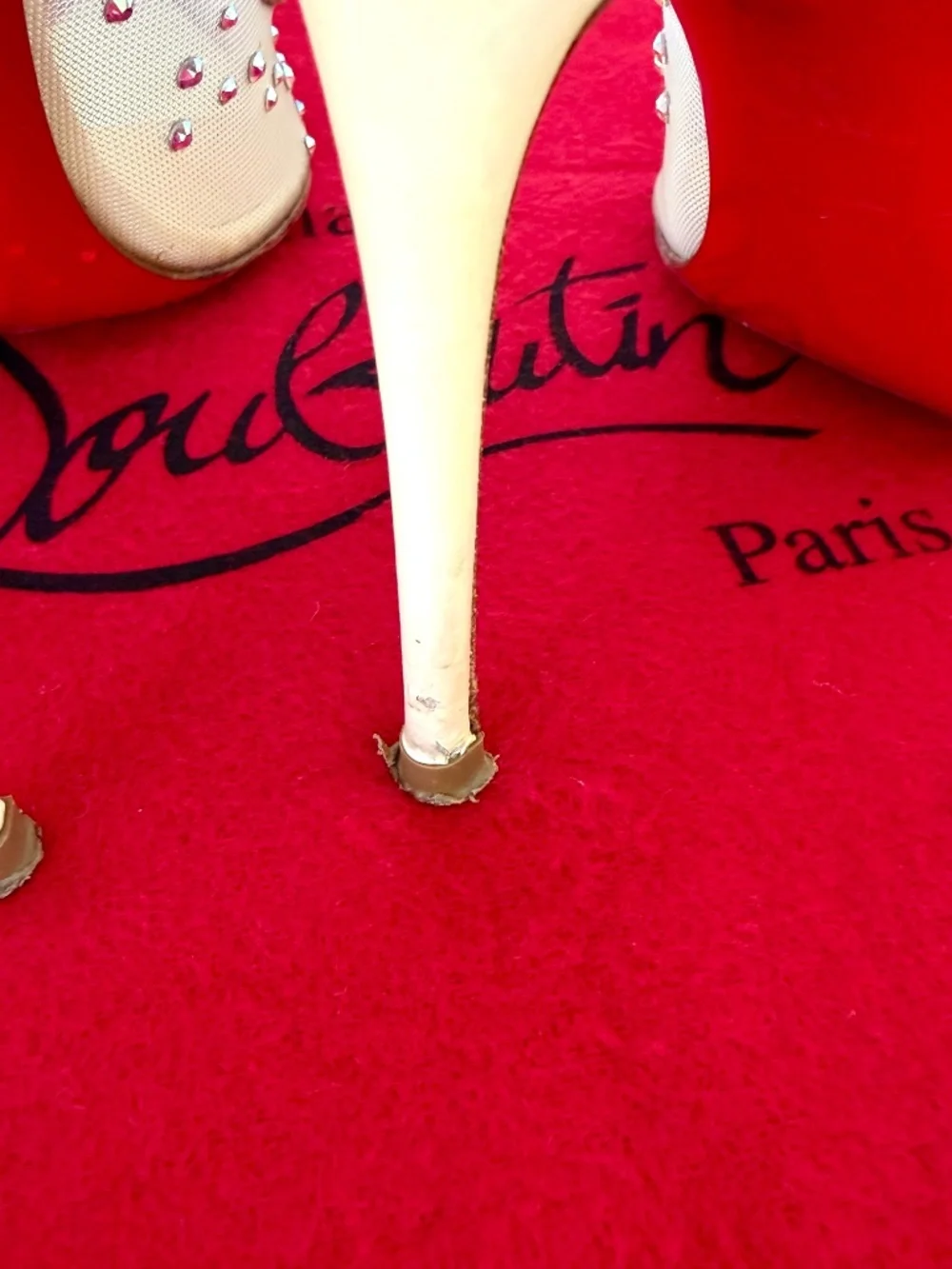 CHRISTIAN LOUBOUTIN Mesh Jeweled Pointed Toe Pumps Ivory Size 36